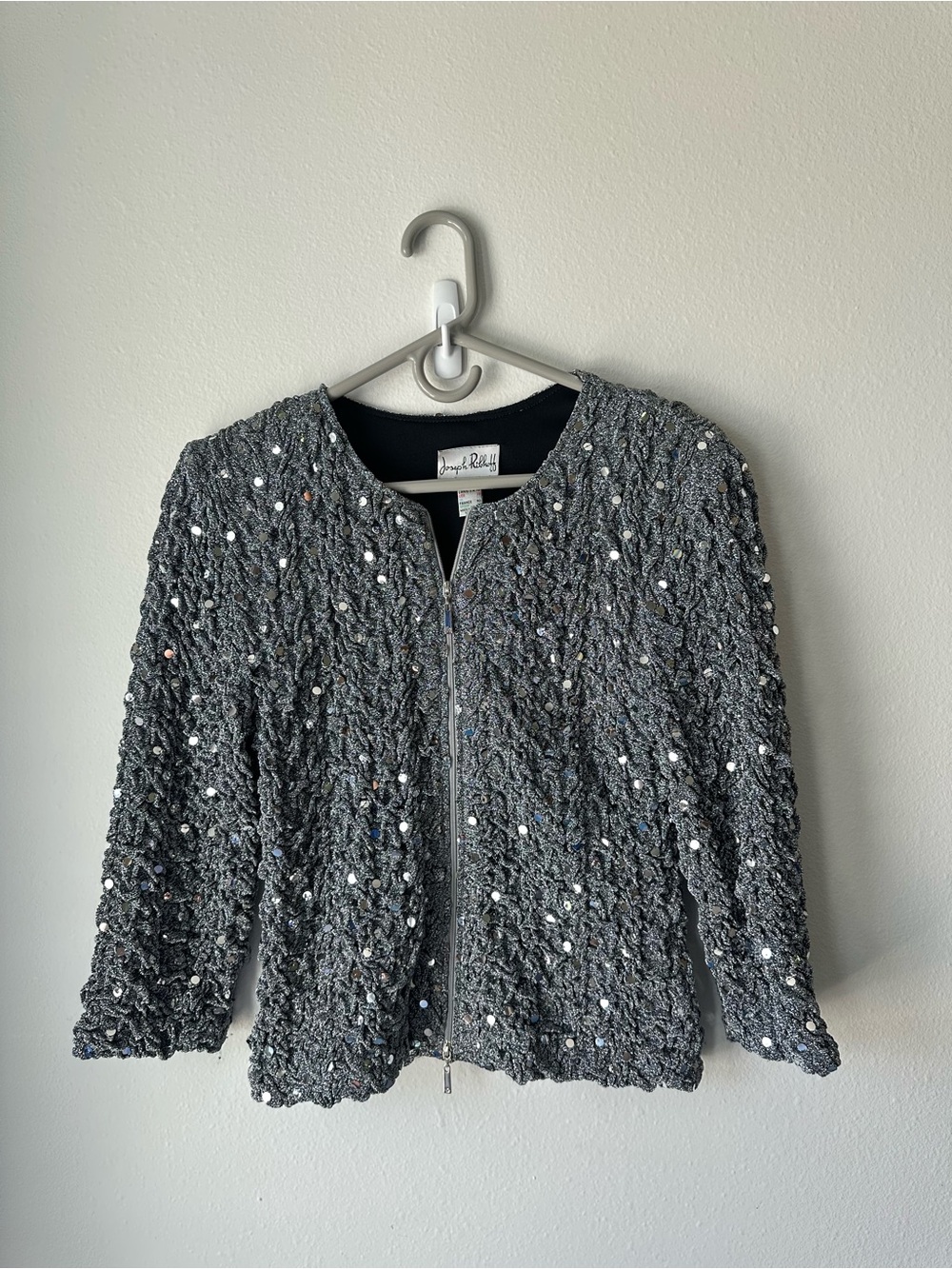 Joseph Ribkoff // Silver Metallic Sequin Zip Front Jacket Canada - Size 10